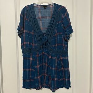 Torrid Blue and Pink Plaid Blouse Size 0 or Large